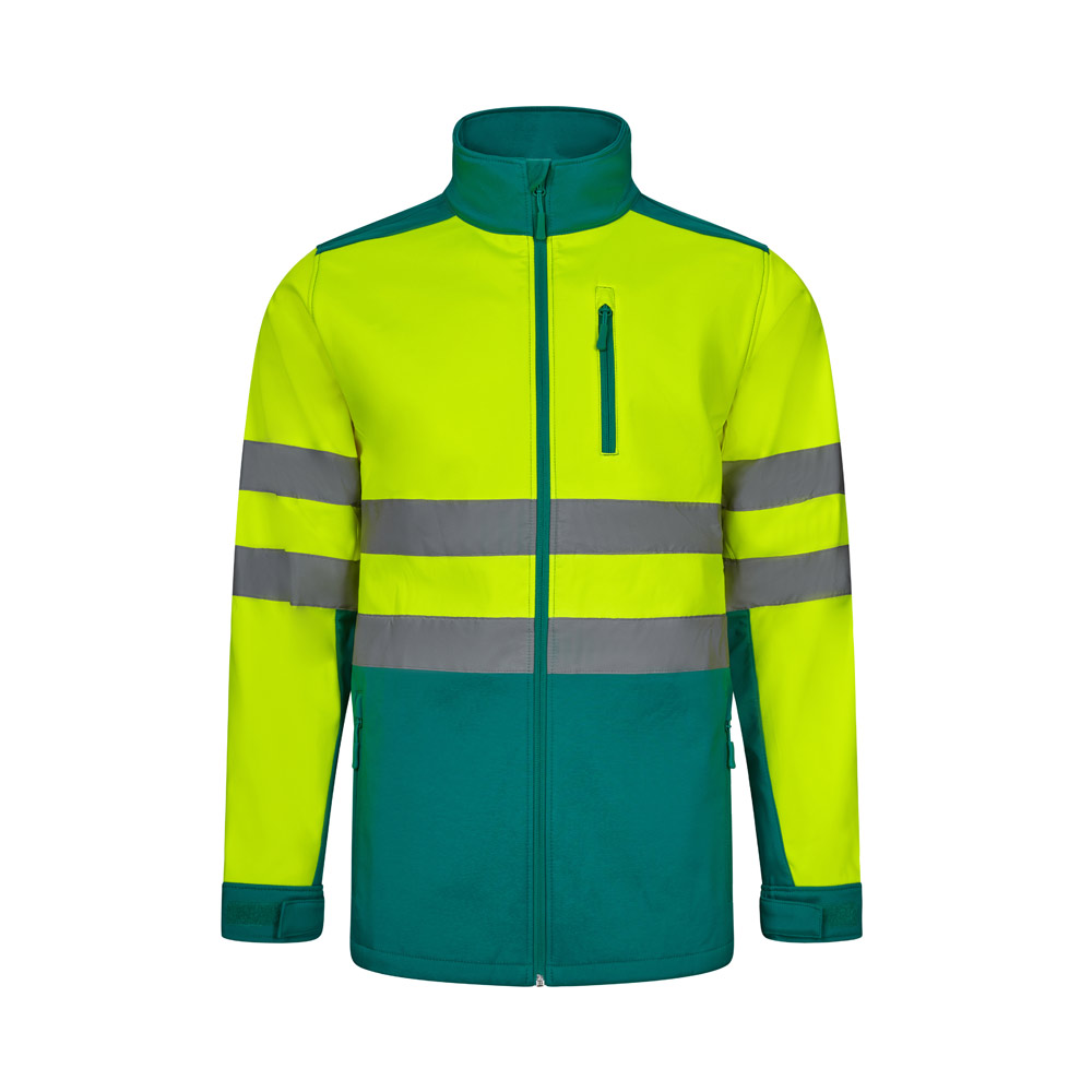 VL HESTIA LARGE. Two-tone soft shell jacket (280g/m²), with fleece lining and TPU membrane, in polyester (96%) and elastane (4%)