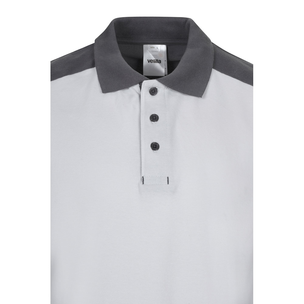 VL VELES. Two-tone stretch piqué polo shirt (200g/m²) with short sleeves, in polyester (96%) and elastane (4%)
