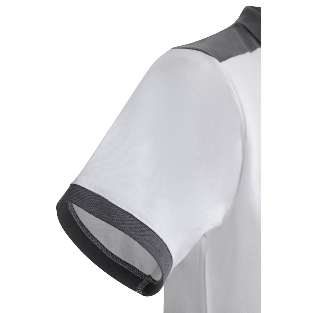VL VELES. Two-tone stretch piqué polo shirt (200g/m²) with short sleeves, in polyester (96%) and elastane (4%)