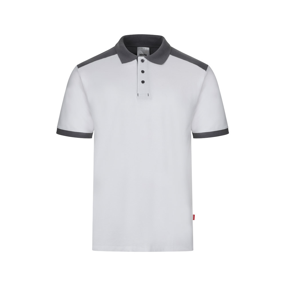 VL VELES. Two-tone stretch piqué polo shirt (200g/m²) with short sleeves, in polyester (96%) and elastane (4%)