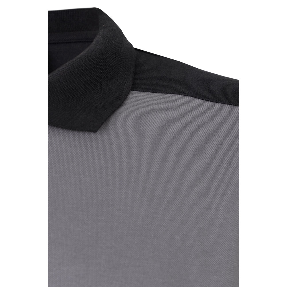 VL VELES. Two-tone stretch piqué polo shirt (200g/m²) with short sleeves, in polyester (96%) and elastane (4%)