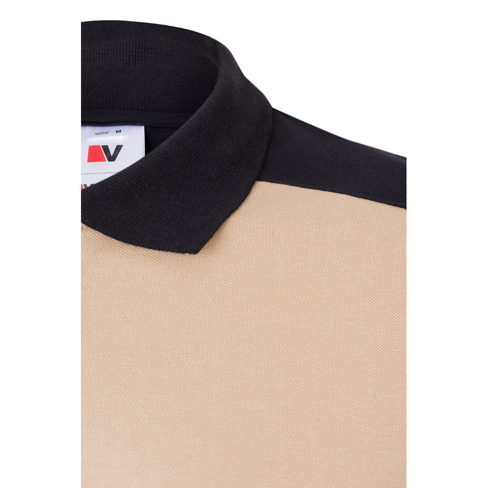 VL VELES. Two-tone stretch piqué polo shirt (200g/m²) with short sleeves, in polyester (96%) and elastane (4%)