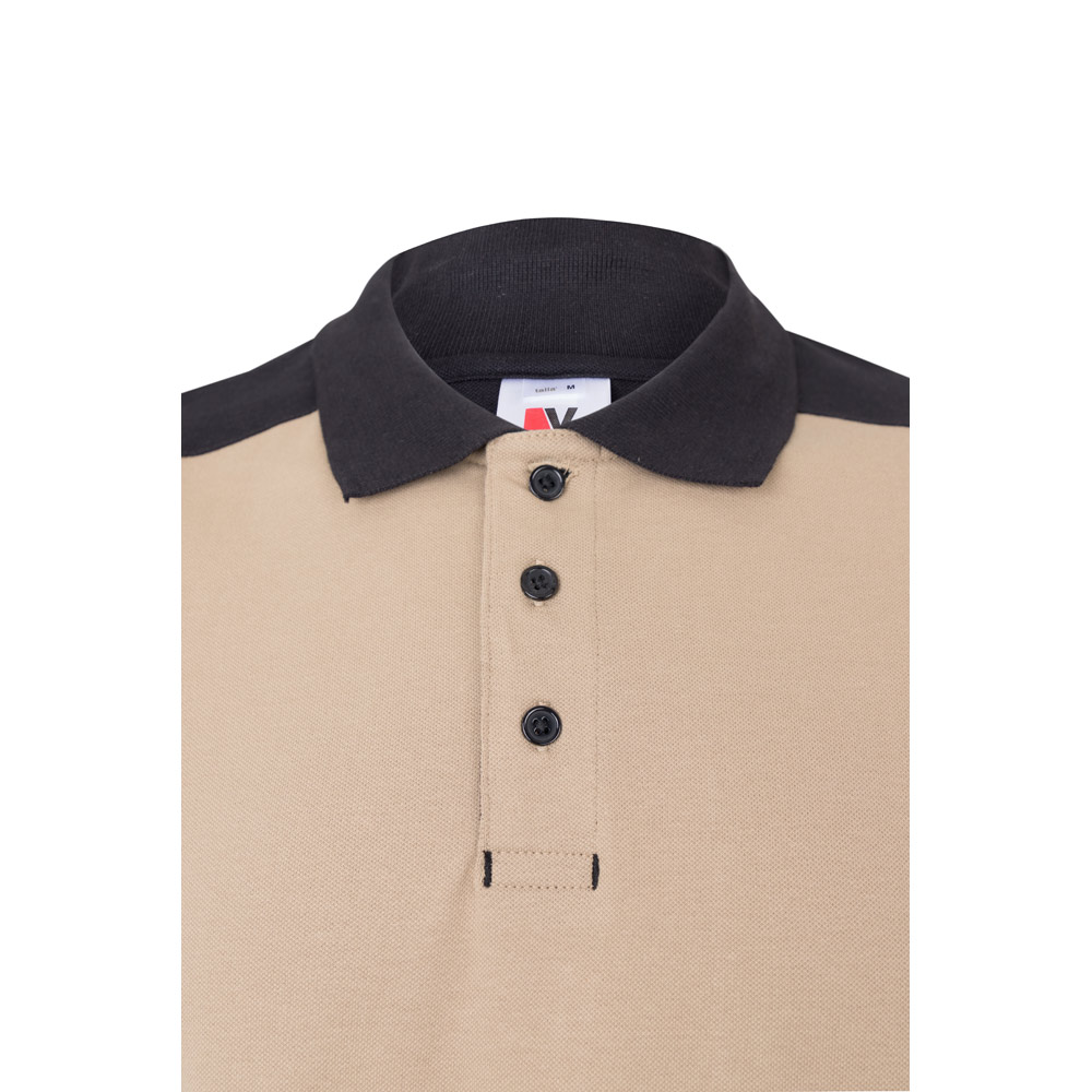 VL VELES. Two-tone stretch piqué polo shirt (200g/m²) with short sleeves, in polyester (96%) and elastane (4%)