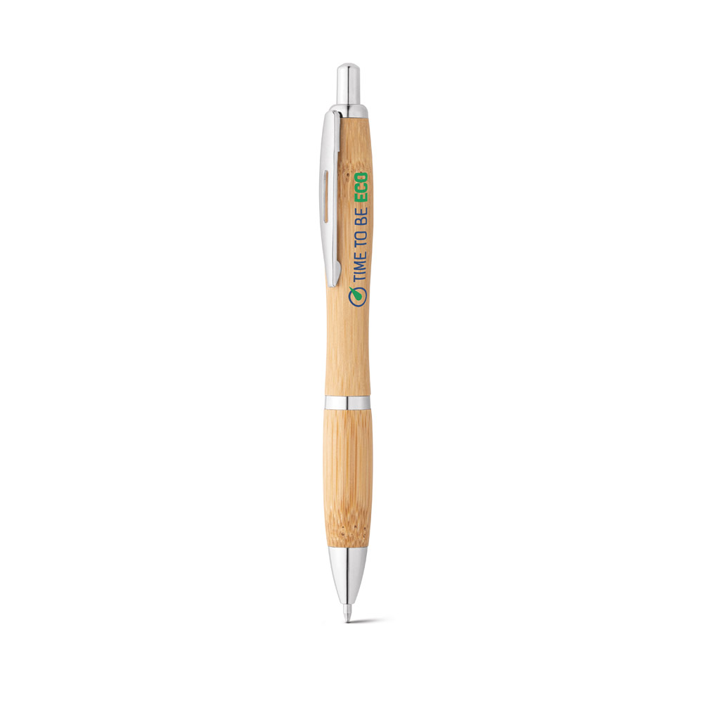 NICOLE. Bamboo ball pen with clip and metal trim