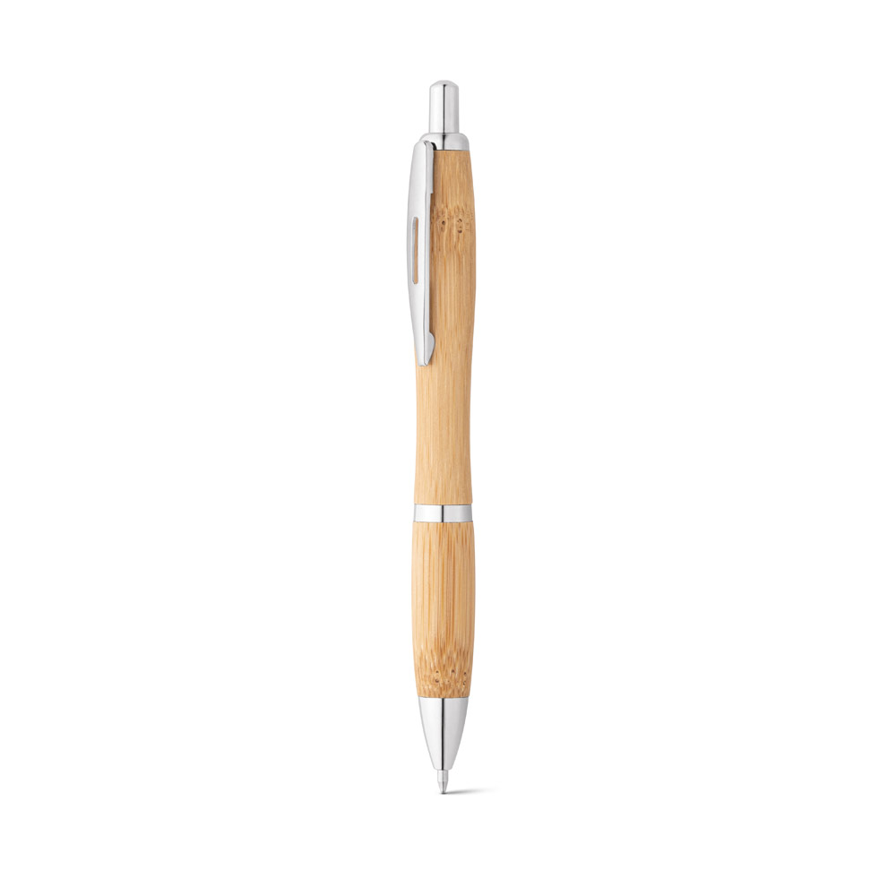 NICOLE. Bamboo ball pen with clip and metal trim