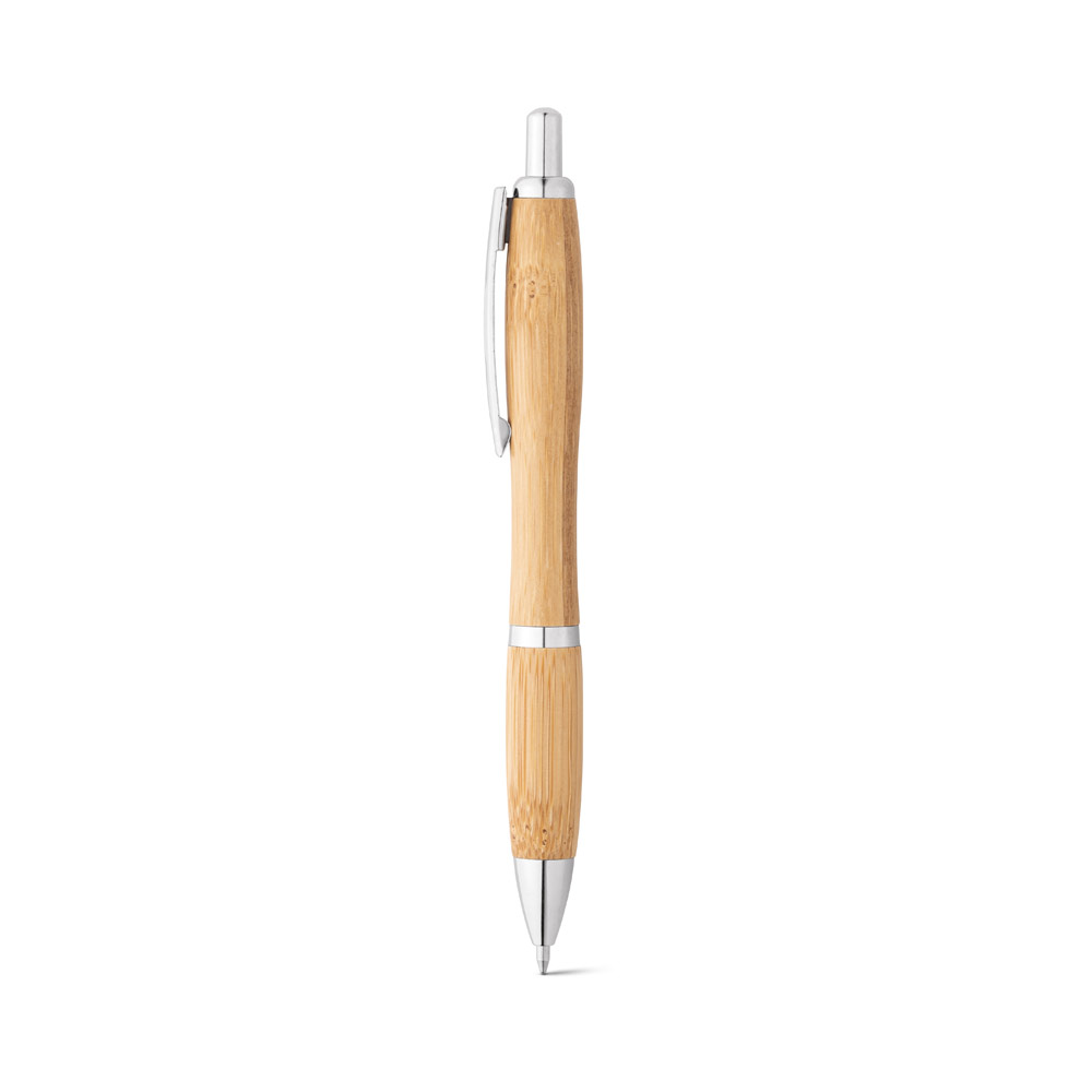 NICOLE. Bamboo ball pen with clip and metal trim