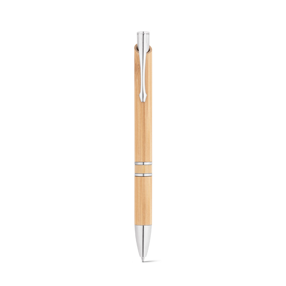 BETA BAMBOO. Bamboo ball pen with clip and metal trim