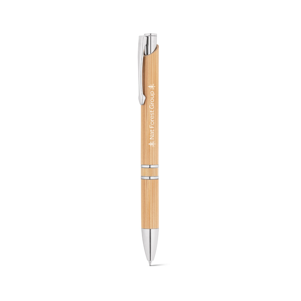 BETA BAMBOO. Bamboo ball pen with clip and metal trim