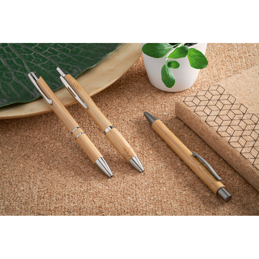 BETA BAMBOO. Bamboo ball pen with clip and metal trim