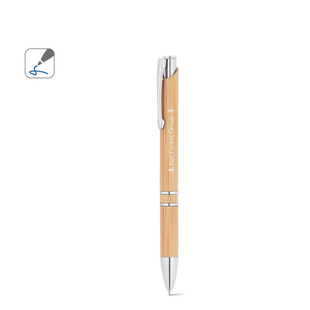 BETA BAMBOO. Bamboo ball pen with clip and metal trim