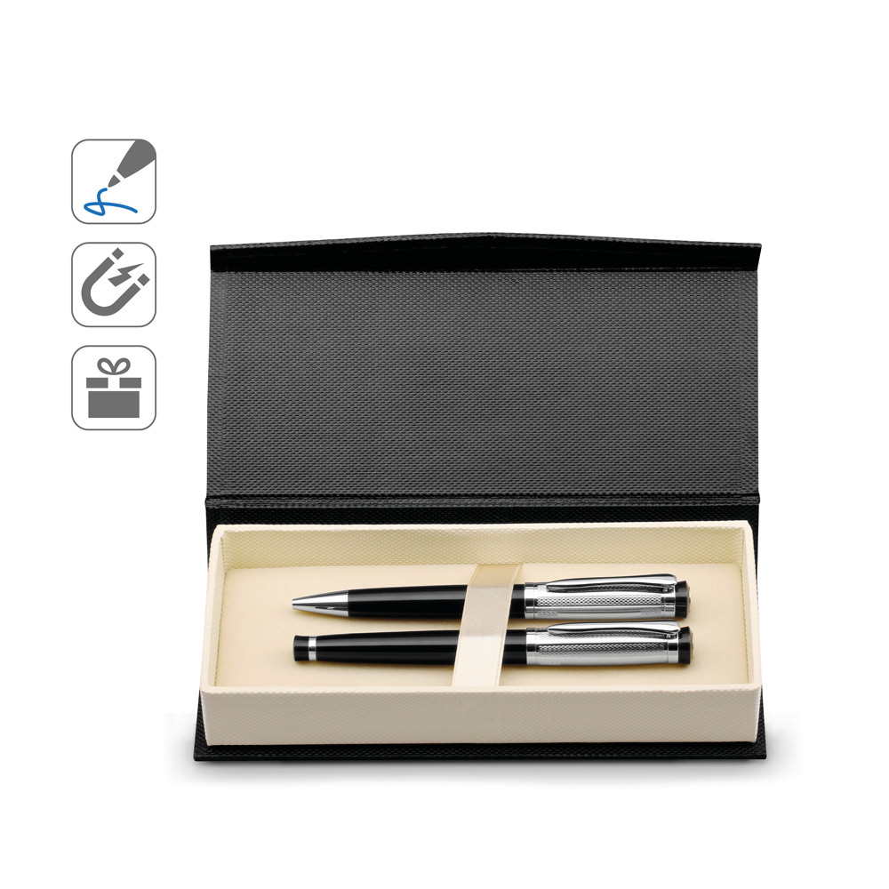 ORLANDO. Metal Rollerball and ballpoint pen set with clip