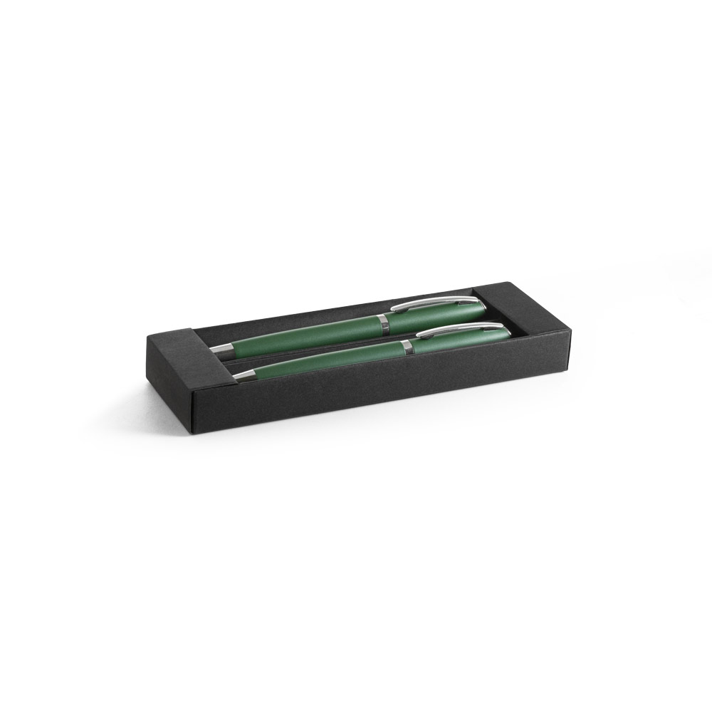 RE-LANDO-SET. Roller and ball pen set with recycled aluminium (100% rAL) body