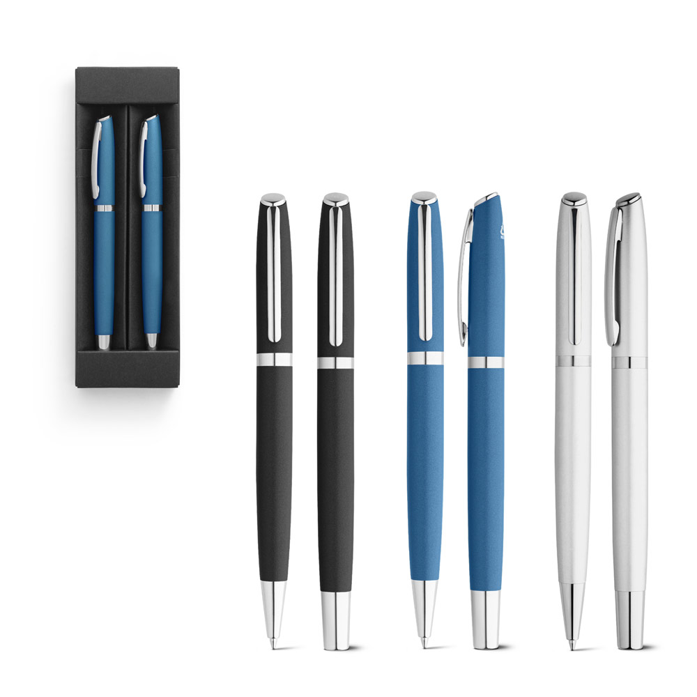 RE-LANDO-SET. Roller and ball pen set with recycled aluminium (100% rAL) body