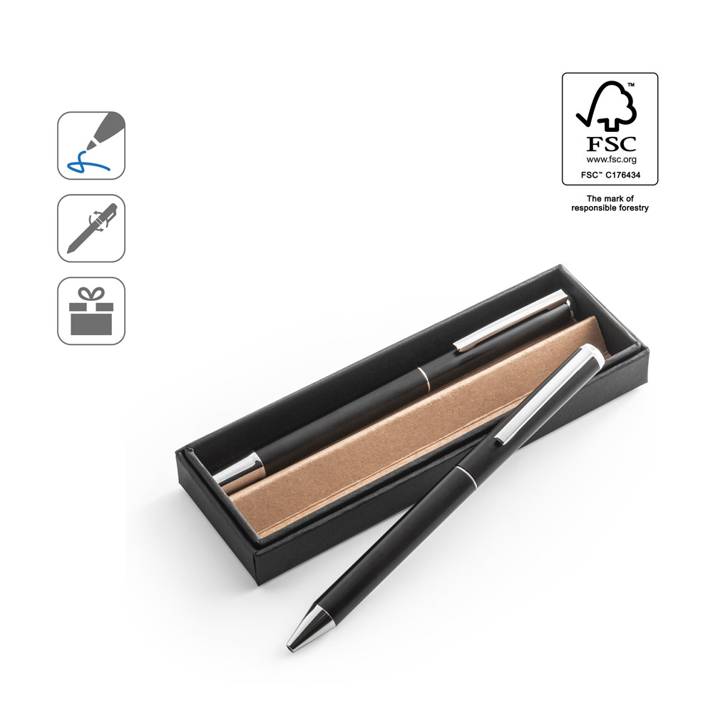 LEAH. Roller and ballpoint pen set in aluminium 94% rAL) with clip