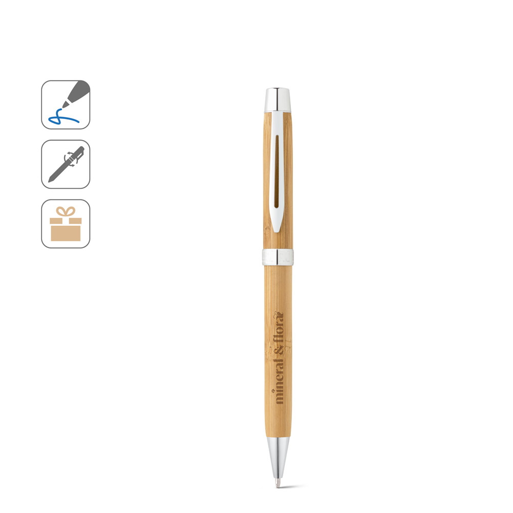 BAHIA II. Bamboo ballpoint pen with clip and twist mechanism