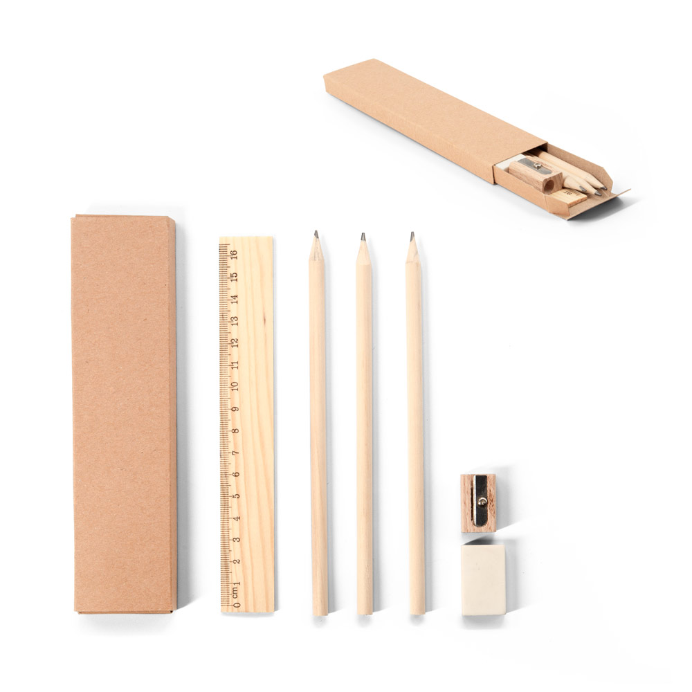 GEOFFREY. Versatile writing set consisting of pencil, sharpener, eraser and ruler