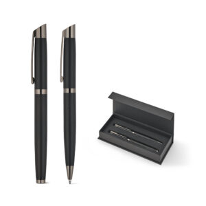 KINGSLEY. Set comprising 1 ballpoint pen and 1 rollerball pen in aluminium, with blue Dokumental® ink