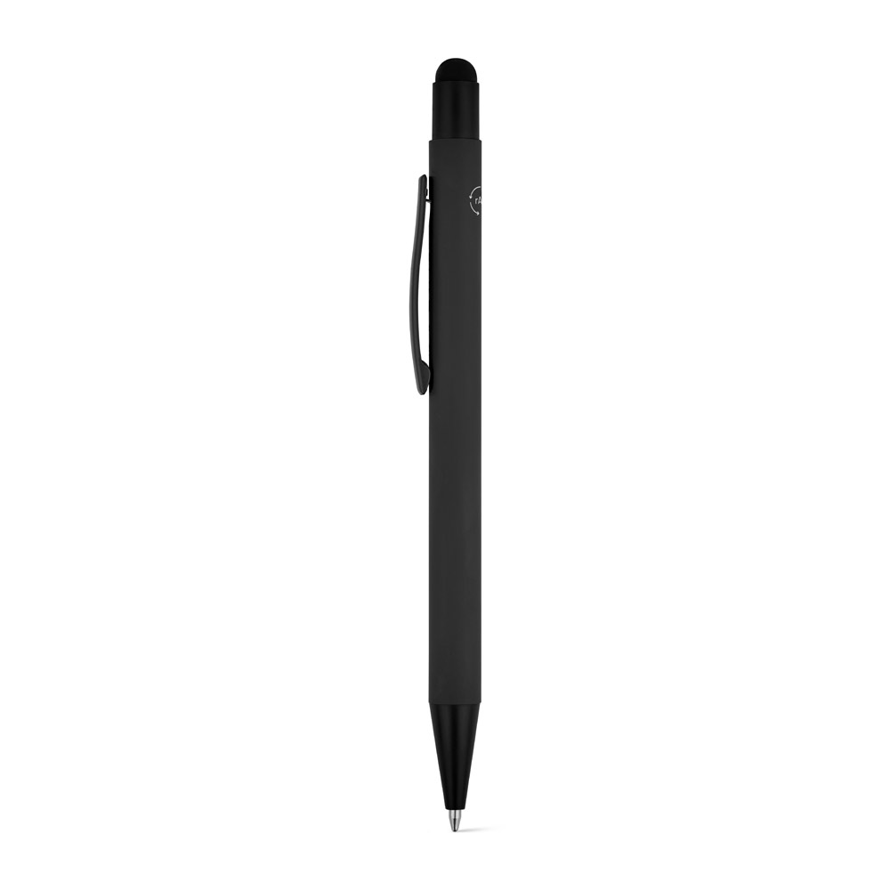 CLINT TOUCH. Ballpoint pen with a modern design made from recycled aluminum (100% rAL), with a rubber finish