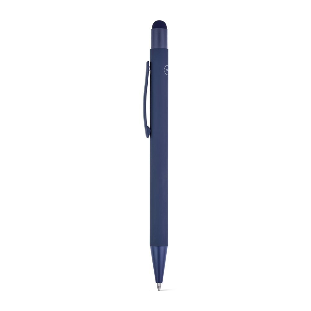 CLINT TOUCH. Ballpoint pen with a modern design made from recycled aluminum (100% rAL), with a rubber finish