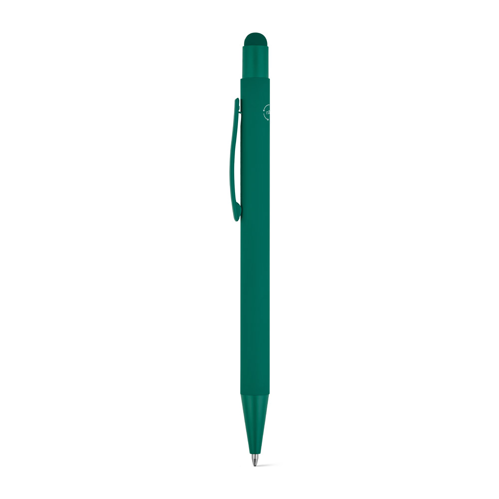 CLINT TOUCH. Ballpoint pen with a modern design made from recycled aluminum (100% rAL), with a rubber finish