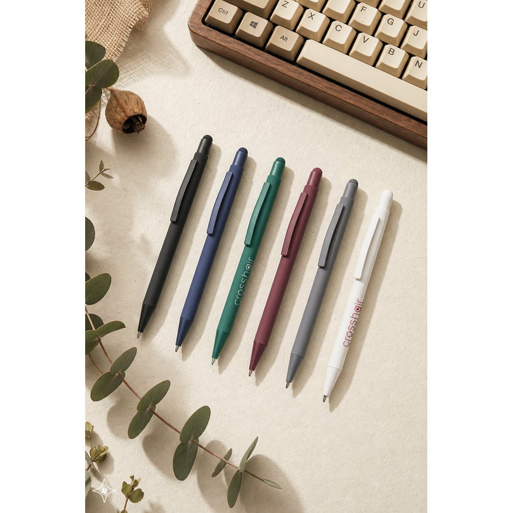 CLINT TOUCH. Ballpoint pen with a modern design made from recycled aluminum (100% rAL), with a rubber finish