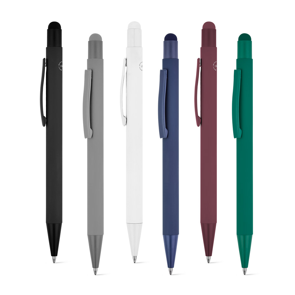 CLINT TOUCH. Ballpoint pen with a modern design made from recycled aluminum (100% rAL), with a rubber finish
