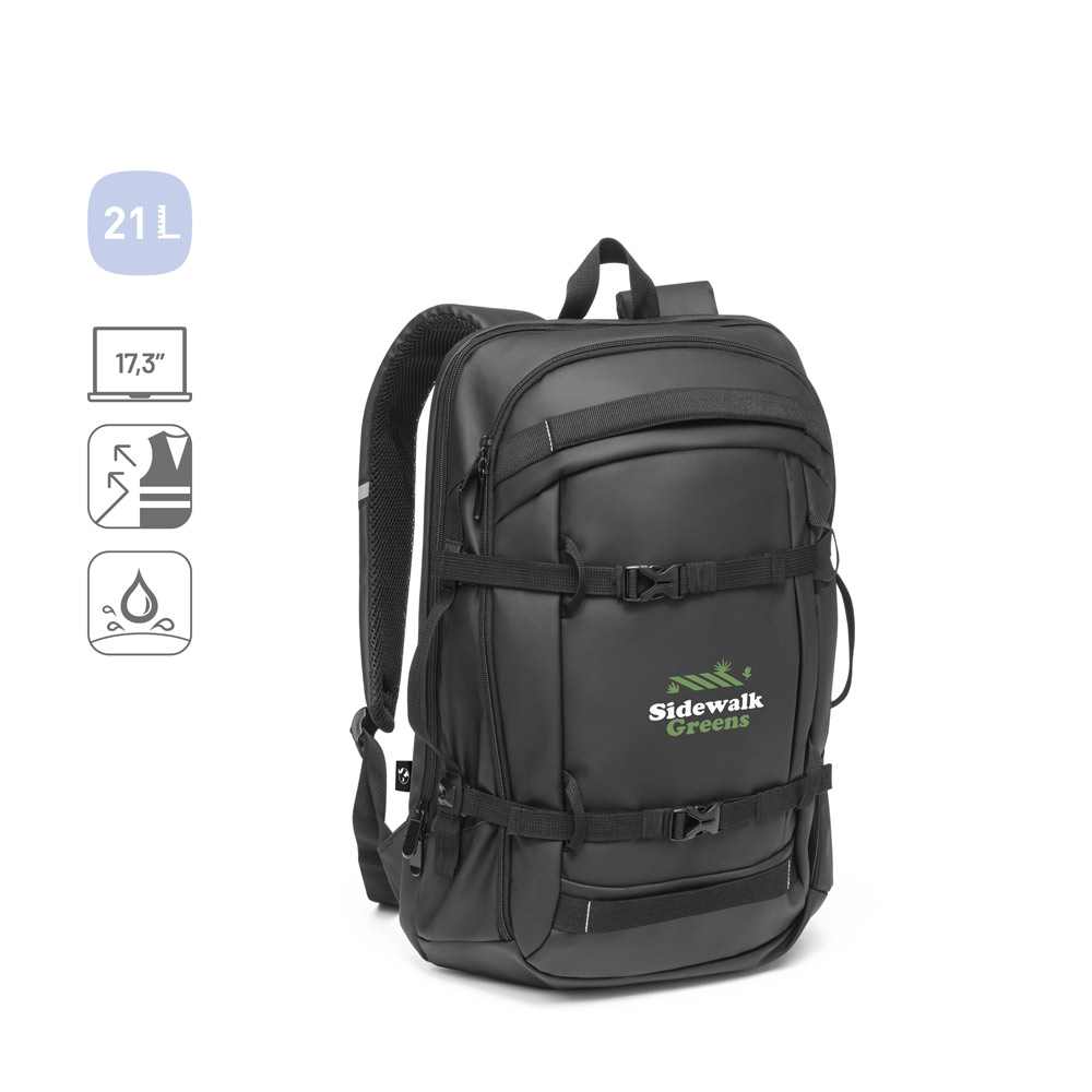 KAMPALA. Laptop backpack in 900D, high-density recycled polyester, with water-resistant coating and 210D recycled polyester lining 17'3"
