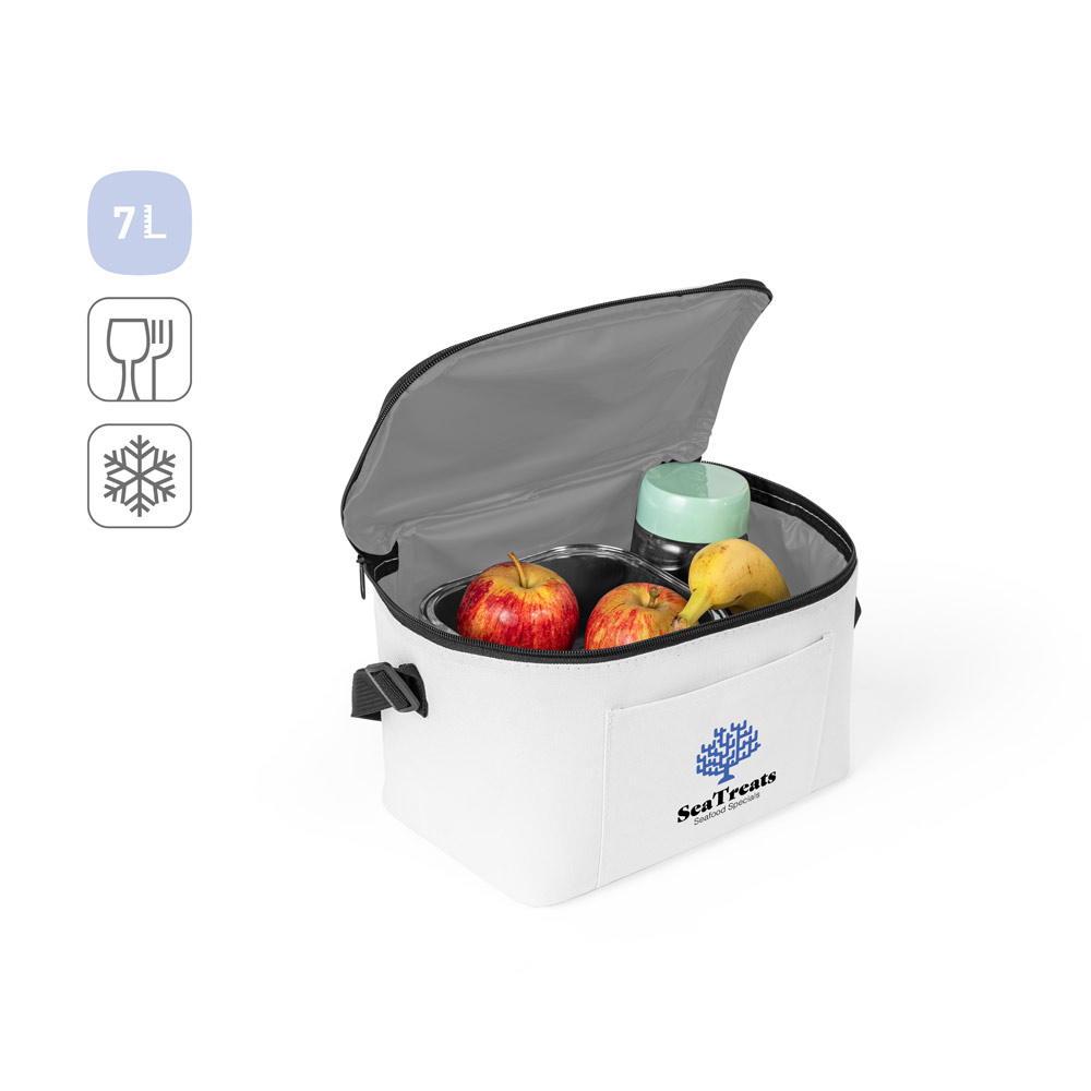 CANCUN. Thermal bag in 600D recycled polyester with adjustable webbing strap 7 L