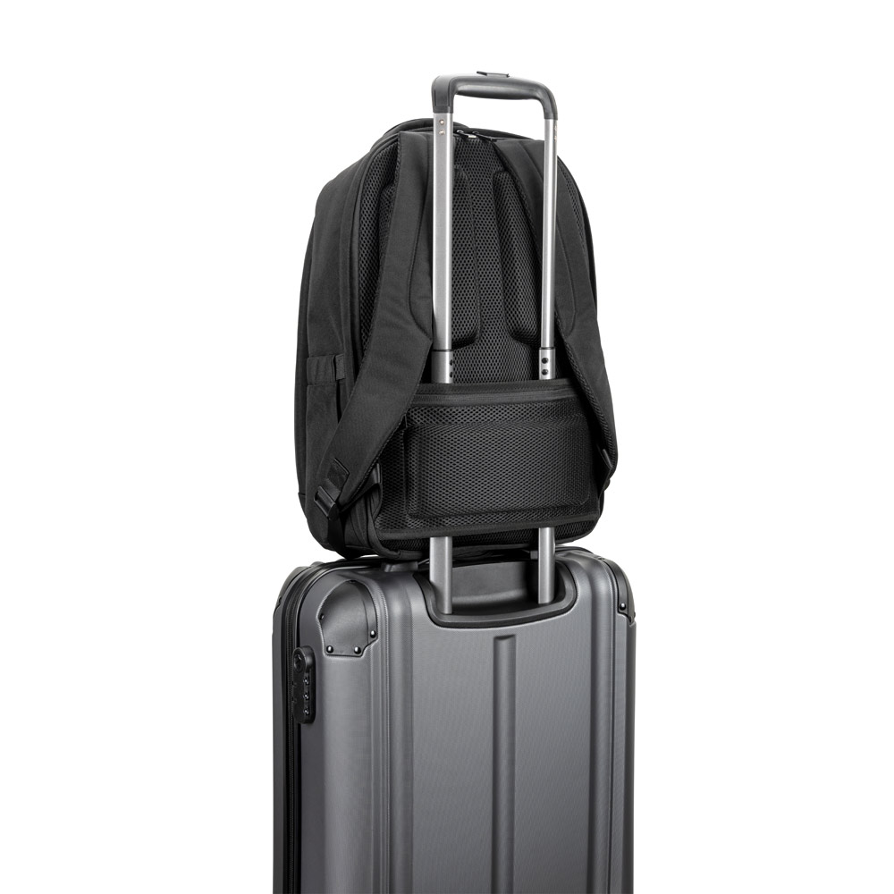 YANGON BPACK. Anti-theft backpack, in twill with water-repellent coating and high-density 600D recycled polyester, for 17'3" laptop