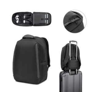 YANGON BPACK. Anti-theft backpack, in twill with water-repellent coating and high-density 600D recycled polyester, for 17'3" laptop