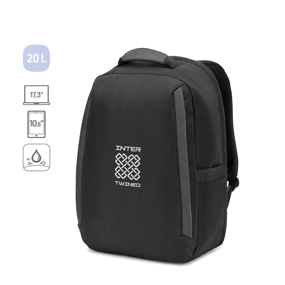 YANGON BPACK. Anti-theft backpack, in twill with water-repellent coating and high-density 600D recycled polyester, for 17'3" laptop