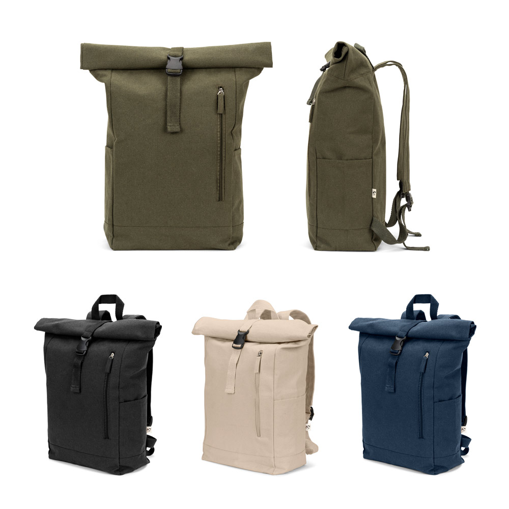 SAINT. Roll top backpack in recycled cotton and recycled polyester (380 g/m²)