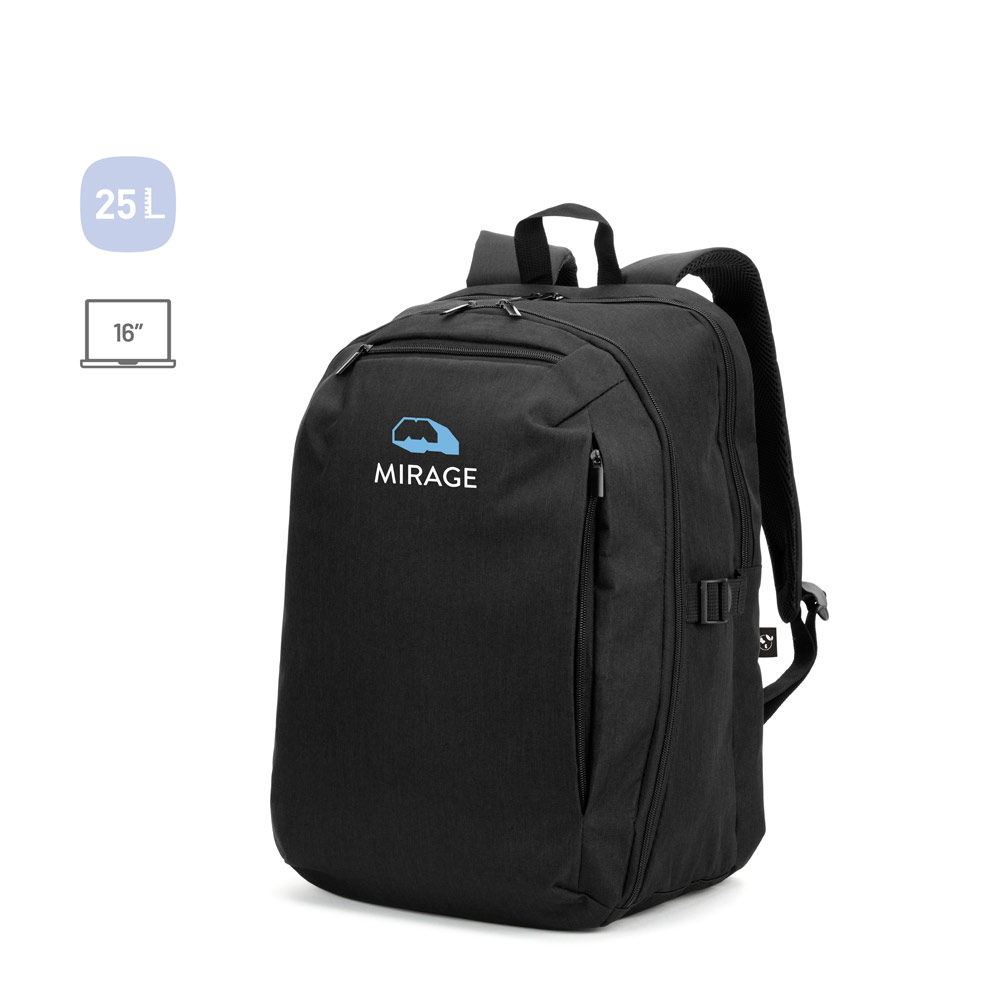 UDINE. Backpack with one full opening compartment in high density 300D recycled polyester 16"