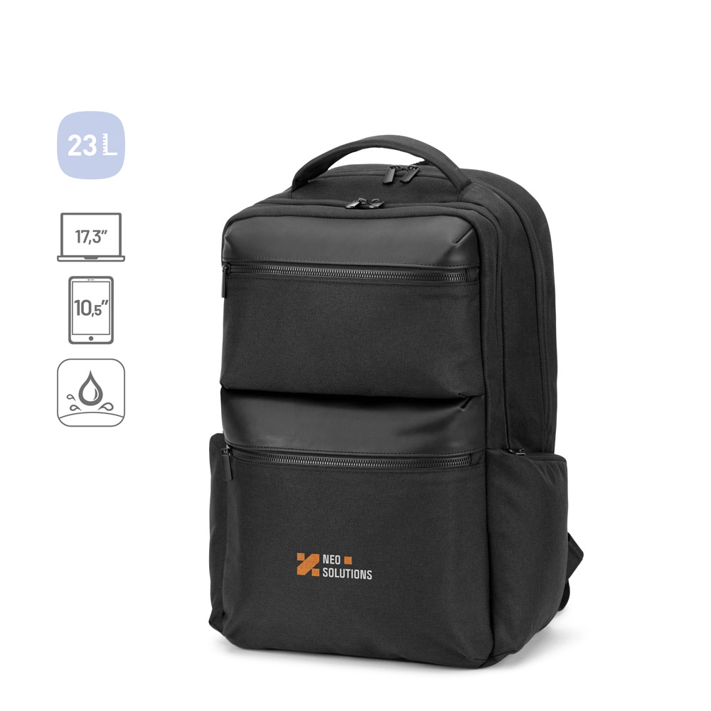 COPENHAGEN. Water-repellent recycled twill backpack with two large front pockets 17'3"