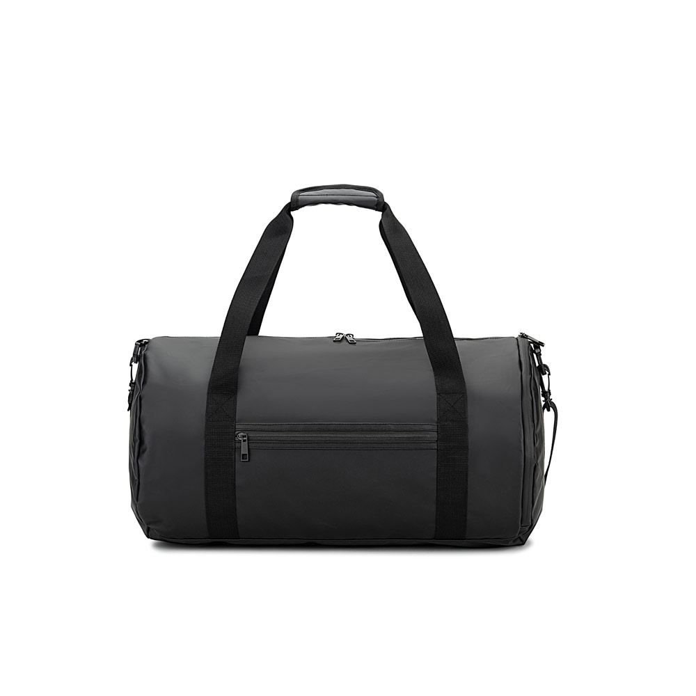 OSASCO SPORT. Cylindrical sports bag in high-density 600D recycled polyester with side compartment for shoes