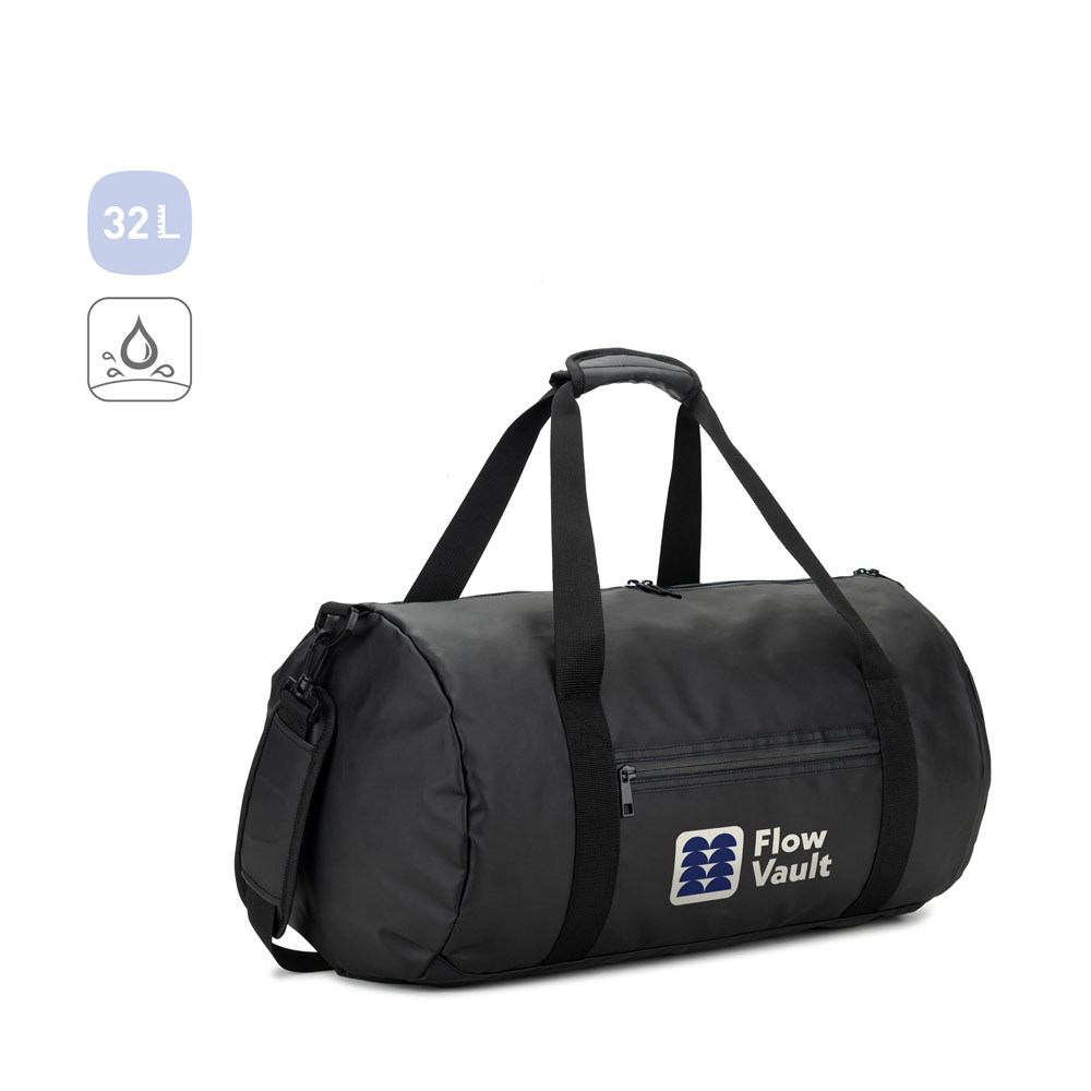 OSASCO SPORT. Cylindrical sports bag in high-density 600D recycled polyester with side compartment for shoes