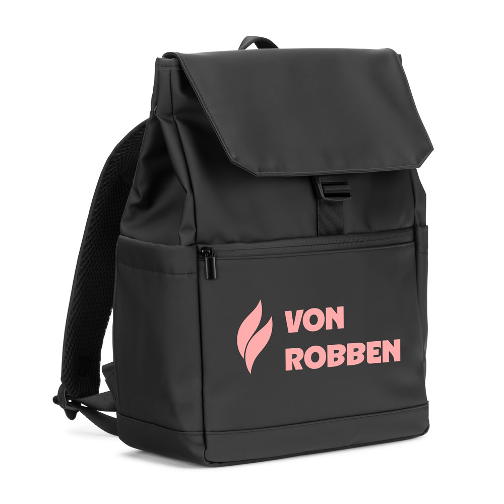 AZORES BAG. PU laptop rucksack (16"), with a flap covering all compartments