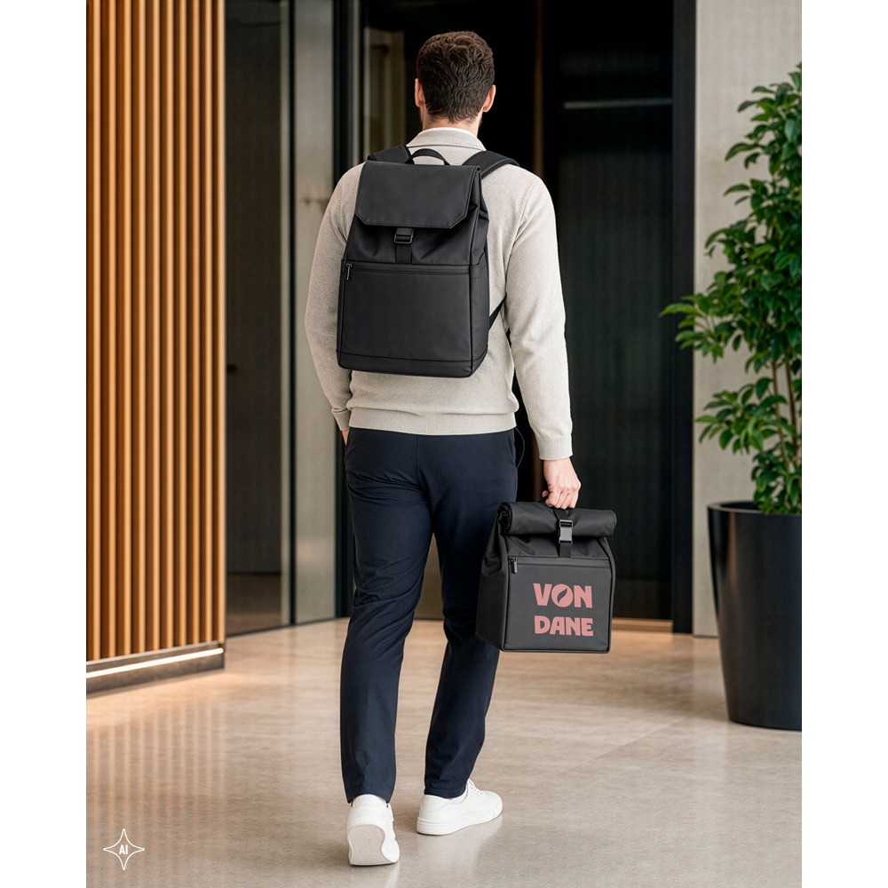 AZORES BAG. PU laptop rucksack (16"), with a flap covering all compartments