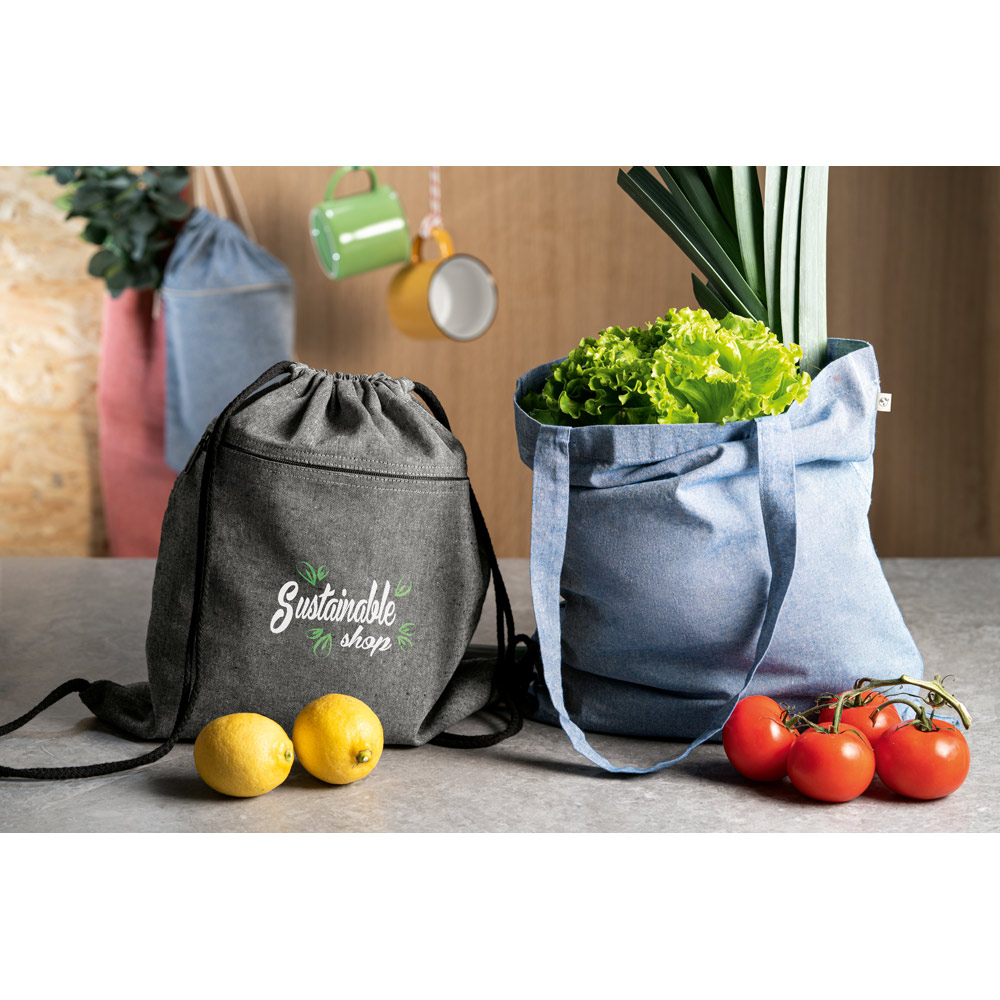 RYNEK. Recycled cotton bag (70%) and polyester (30% rPET) (140 g/m²)