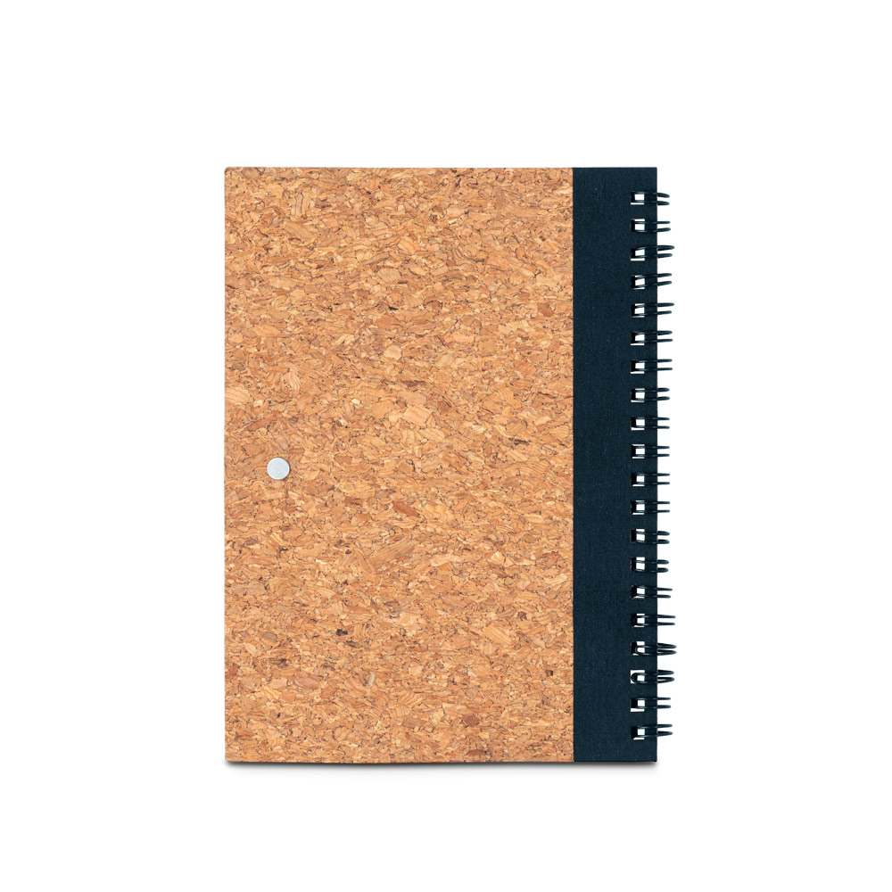 VICENTE. B6 notebook in cork and recycled polyester (100% rPET) with ballpoint pen