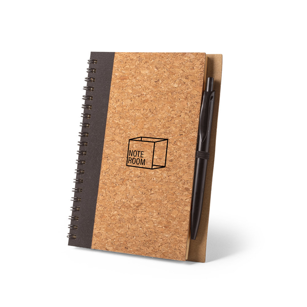 VICENTE. B6 notebook in cork and recycled polyester (100% rPET) with ballpoint pen