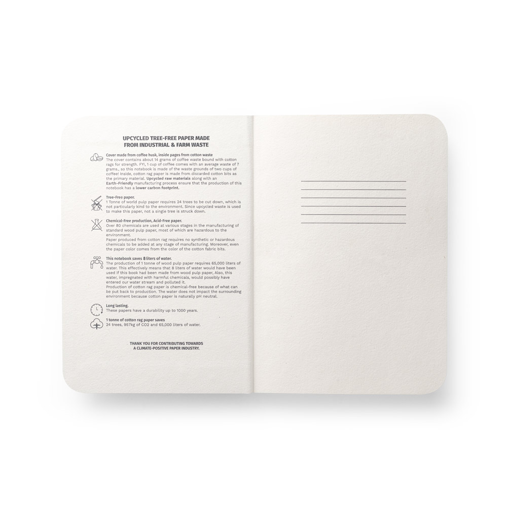 COFFEEPAD SEMI-RIGID. A5 notepad with semi-rigid cover made from coffee husk waste (65%)