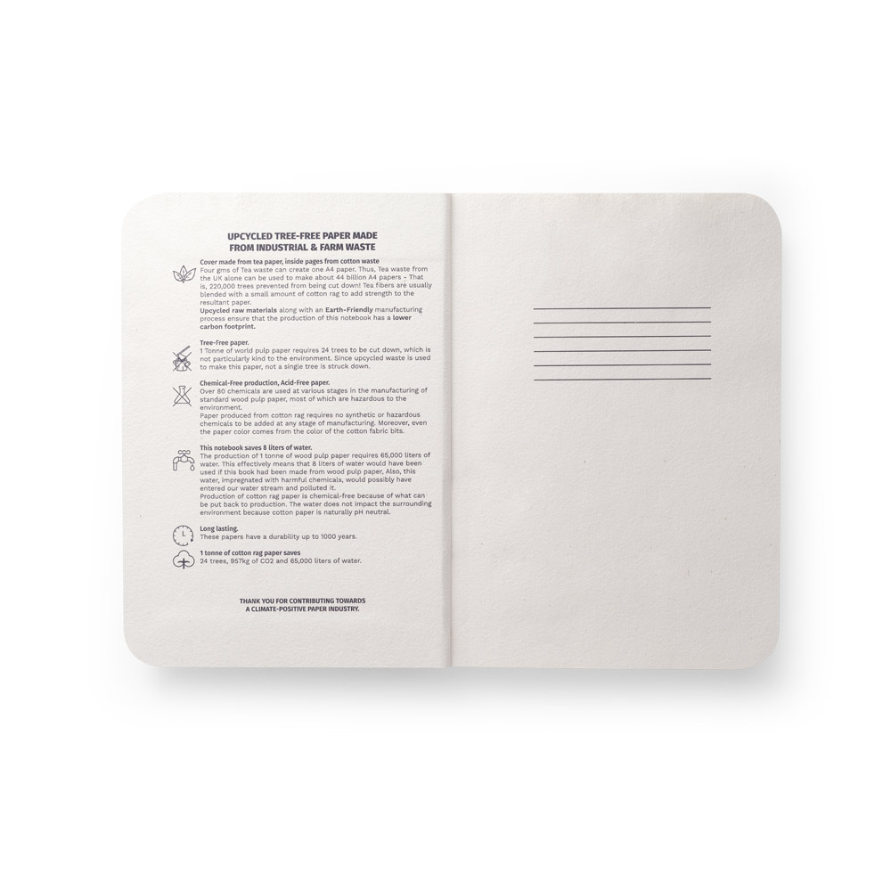 TEAPAD SEMI-RIGID. A5 notepad with semi-rigid cover made from tea leafs waste (65%)