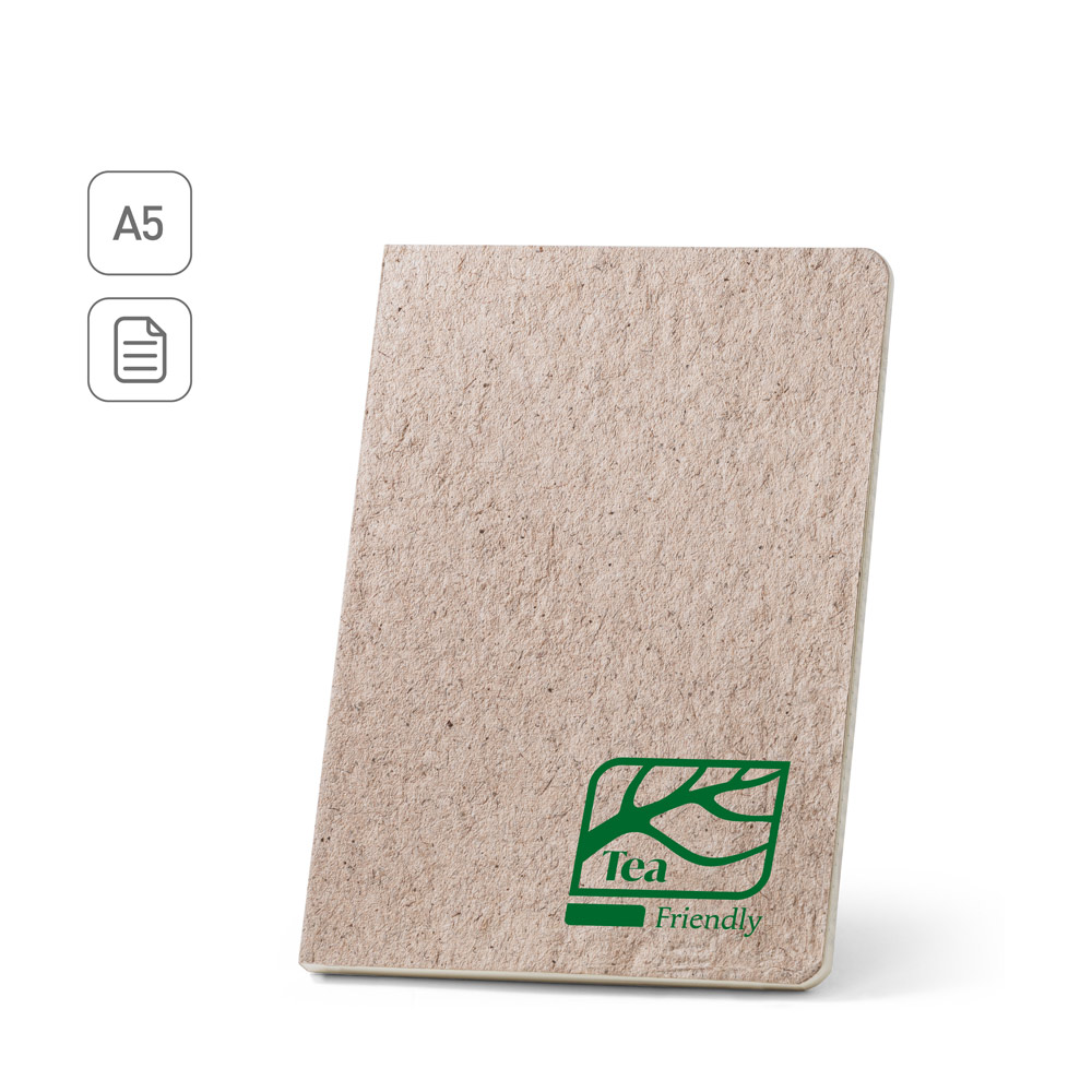 TEAPAD SEMI-RIGID. A5 notepad with semi-rigid cover made from tea leafs waste (65%)