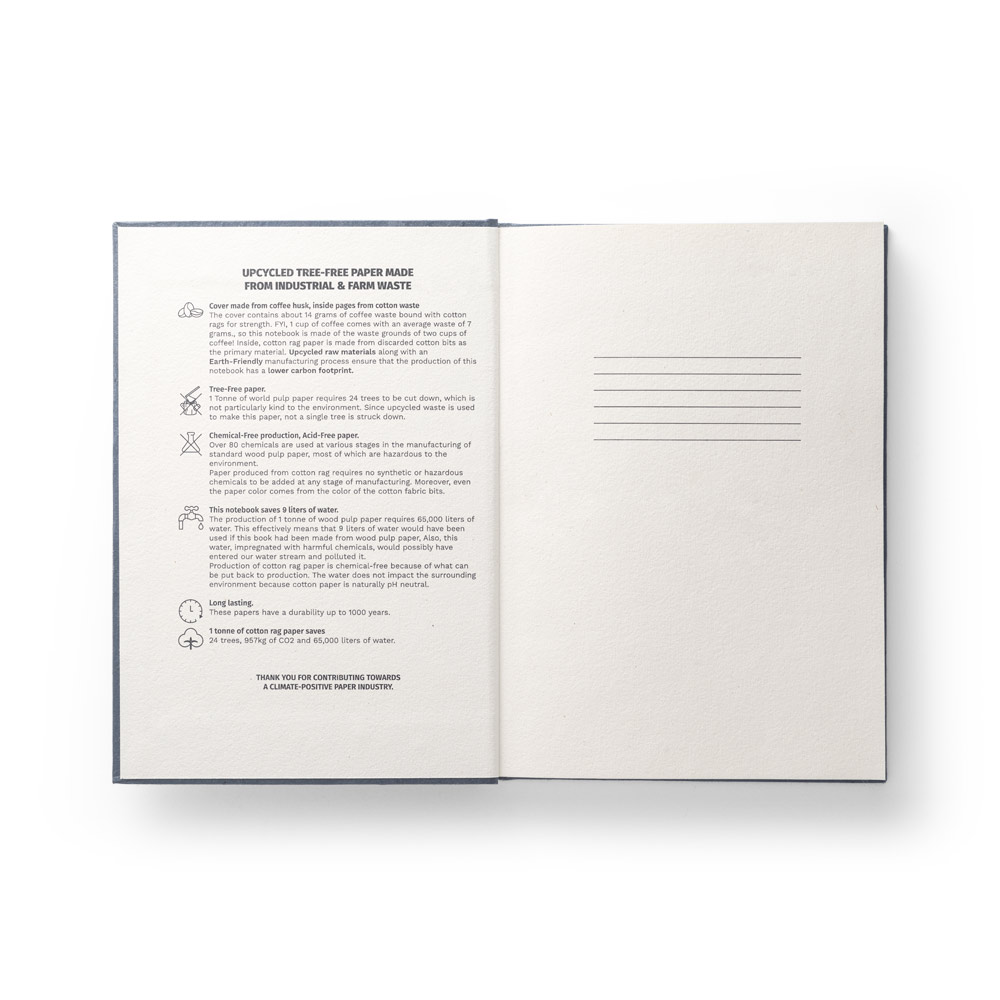 COFFEEPAD RIGID. A5 notepad with hard cover made from coffee husk waste (65%)