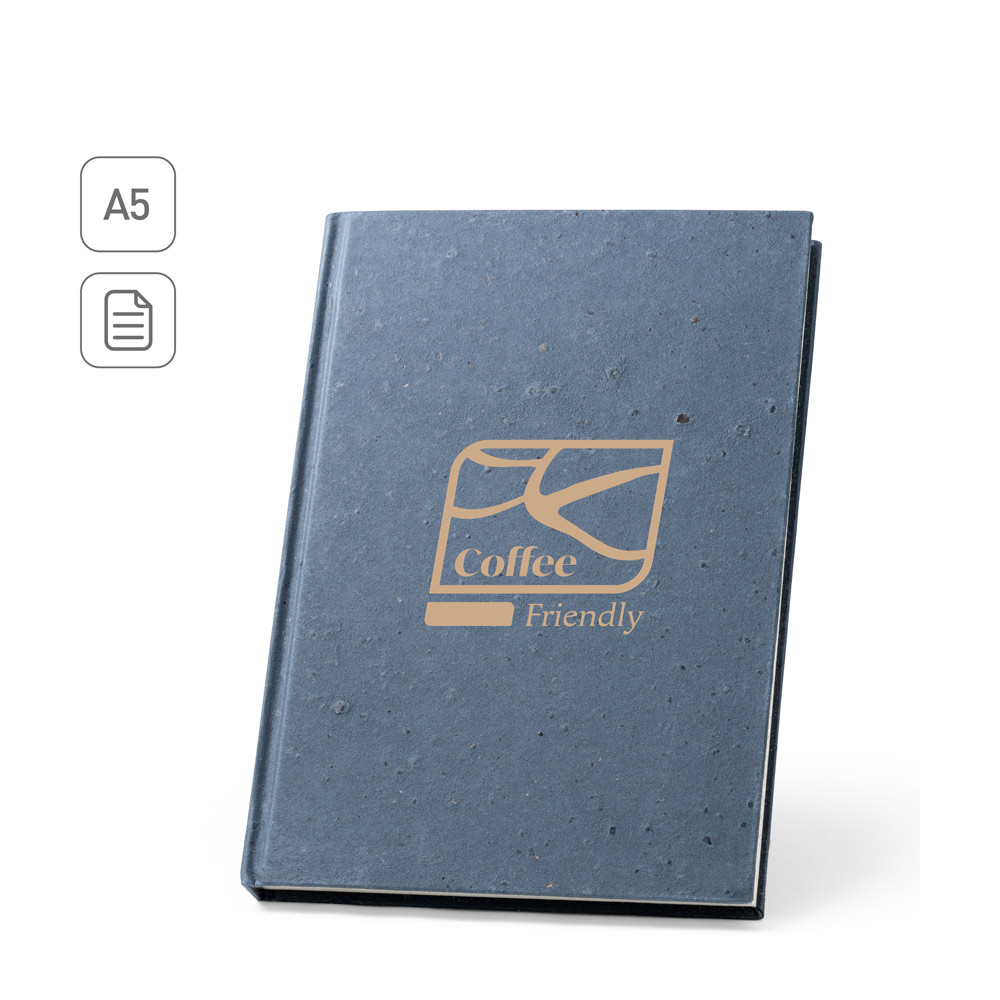 COFFEEPAD RIGID. A5 notepad with hard cover made from coffee husk waste (65%)