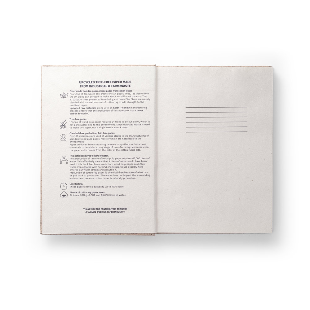 TEAPAD RIGID. A5 notepad with hard cover made from tea leafs waste (65%)