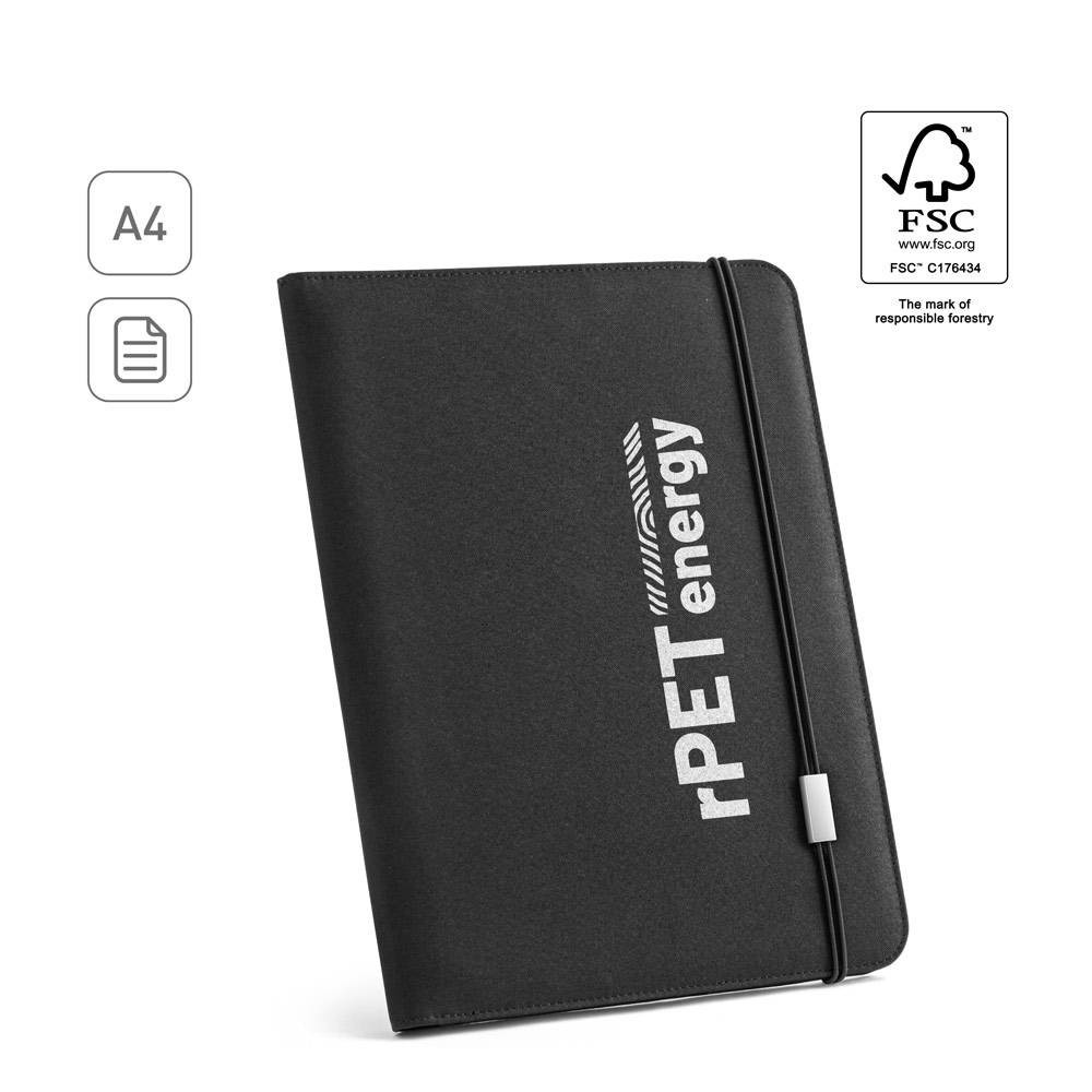 EMERGE FOLDER II. A4 folder in recycled polyester (100% rPET) 300D with elastic closure