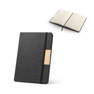 MÁRQUEZ. A5 hardback notebook made from 100% recycled PET fabric, with recycled lined pages