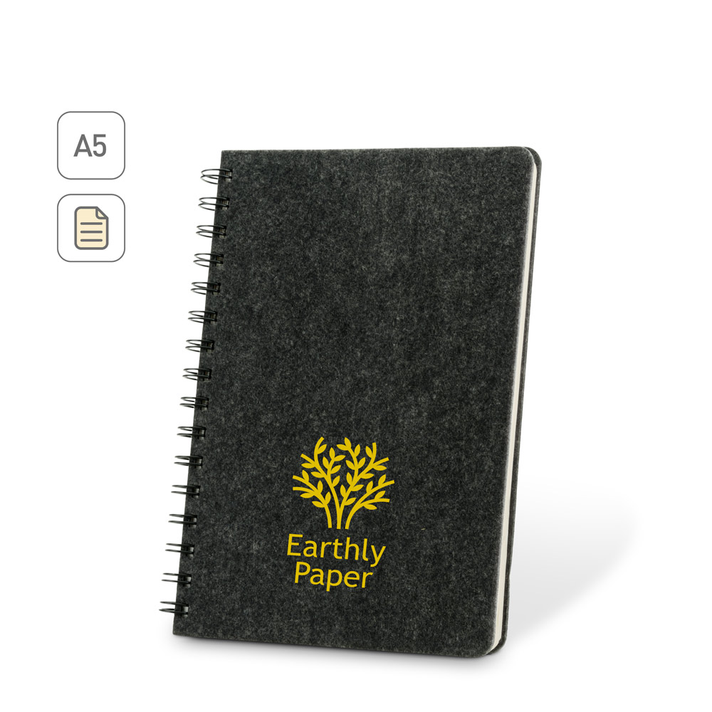MISHIMA. A5 notebook with semi-hard cover in recycled felt (100% rPET) with rings and lined pages